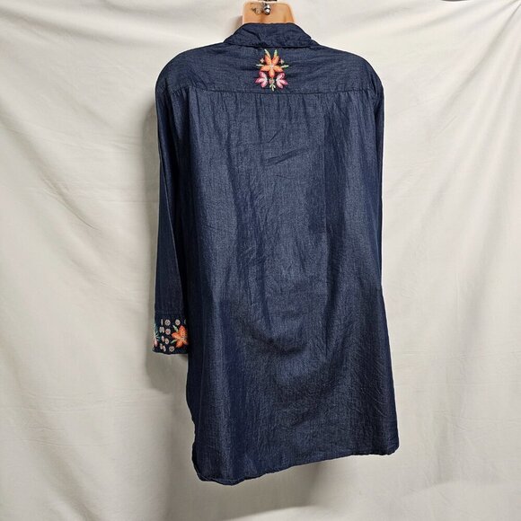 Parsley & Sage Women Embroidered Top Blouse Shirt Size `1X Blue Button Up Collar - Picture 10 of 14